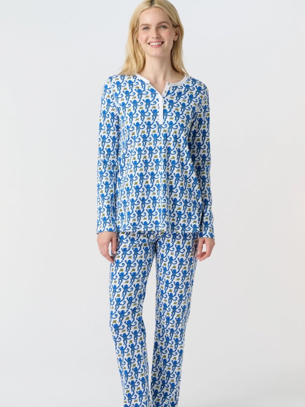 Roller Rabbit Blue Monkey Long Sleeve Pajama Set Size XS